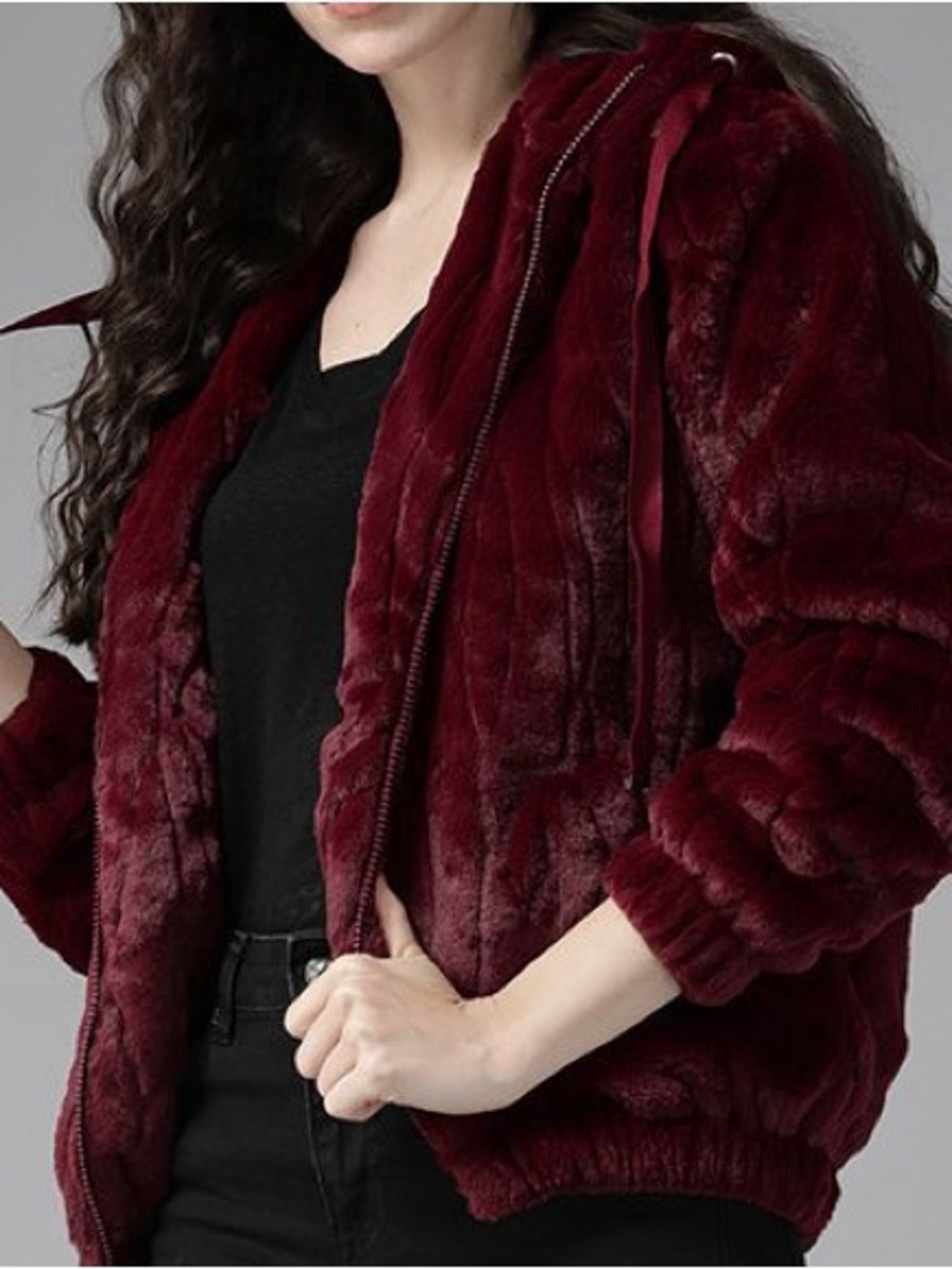 The Roadster Burgundy Faux Fur Hoodie